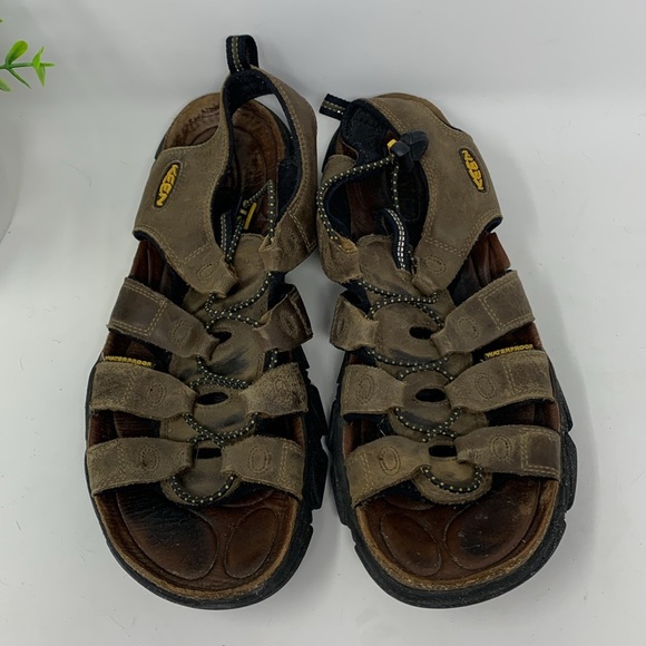 Keen Brown Leather Waterproof Quick Tie Sandals Men’s Size 12 - Picture 3 of 8
